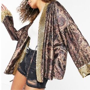 Free People Layla Embellished Velvet Sequin Kimono Size M